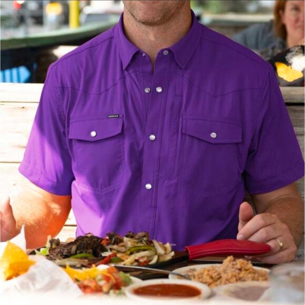 Poncho Mens The Billy Bob Slim Fit Western Performance Fishing Shirt Purple M